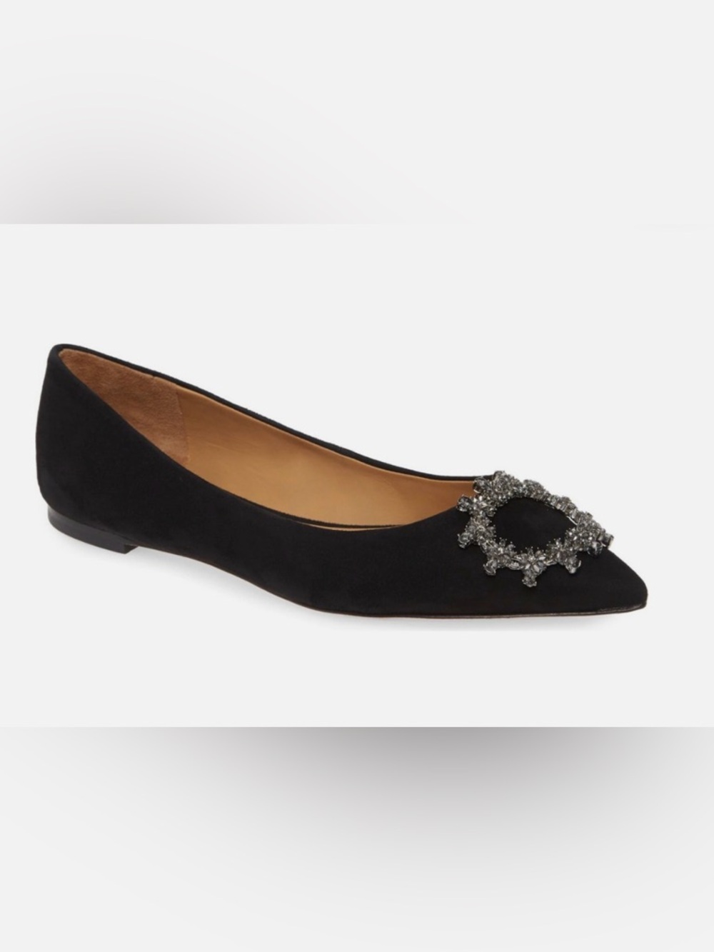 Tory Burch Black Pointed Toe Flats with Crystal Embellishment - Picture 2 of 14